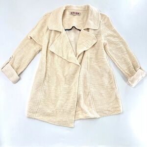 Dolan M Left Coast Cardigan Jacket Cream Roll Tab Sleeve Boucle Open